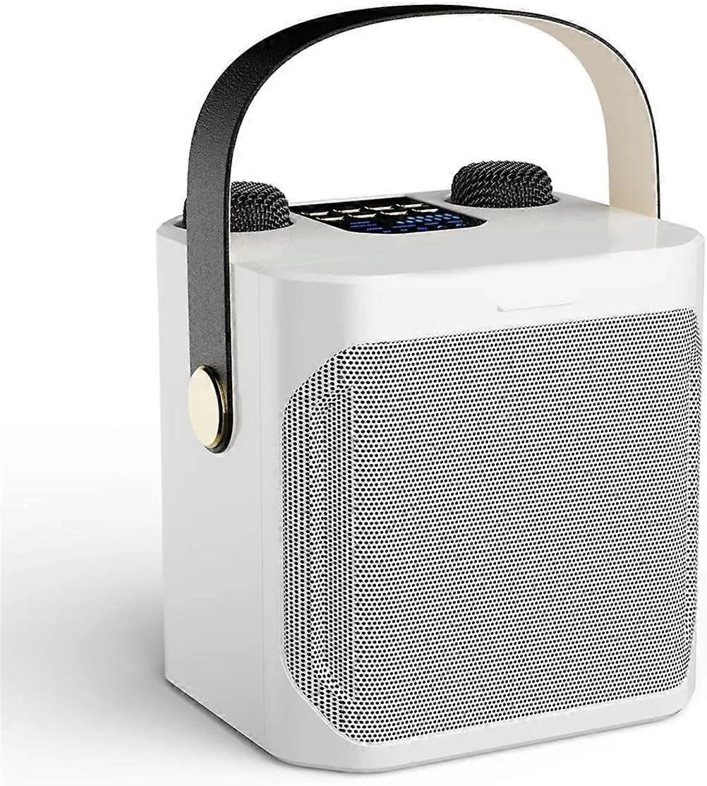 سیستم اسپیکر کارائوکه قابل حمل با دو میکروفون، نمایشگر LED و نگهدارنده تلفن.