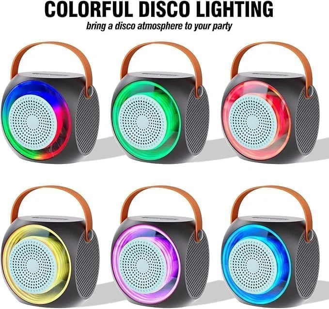 دستگاه کارائوکه قابل حمل با چراغ های ال ای دی، بلندگوی بلوتوث، میکروفون های بی سیم