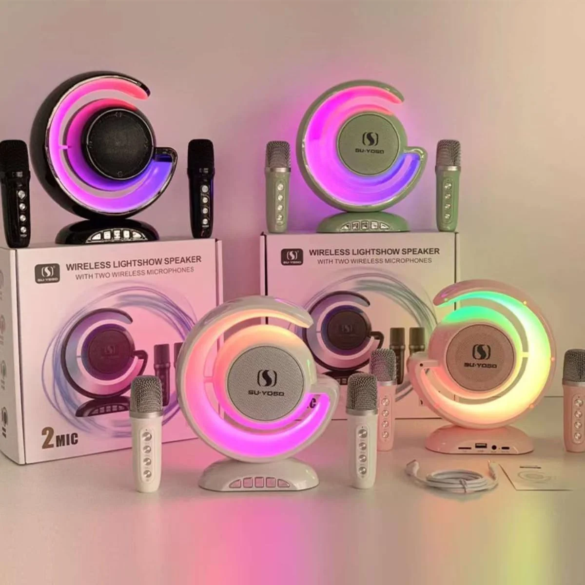 دستگاه کارائوکه خانگی قابل حمل، بلندگوهای بلوتوثی بی سیم تک/دوتایی میکروفون K-Song برای مهمانی های فضای باز، عروسی | کیفیت صدای بالا، عمر باتری طولانی، چراغ های LED، بلندگوی قابل حمل باس