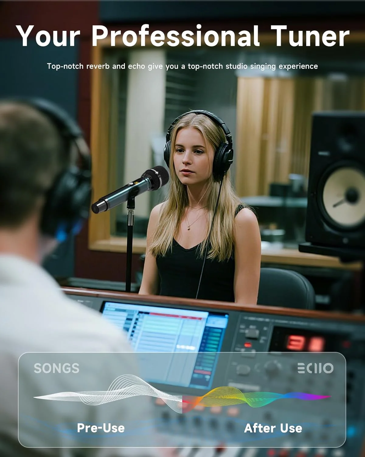 دستگاه کارائوکه قابل حمل با قابلیت حذف صدای خواننده با هوش مصنوعی و ریورب استودیویی - سیستم میکروفون بی سیم، بلوتوث 5.0، میکروفون UHF برای آواز خواندن در خانه