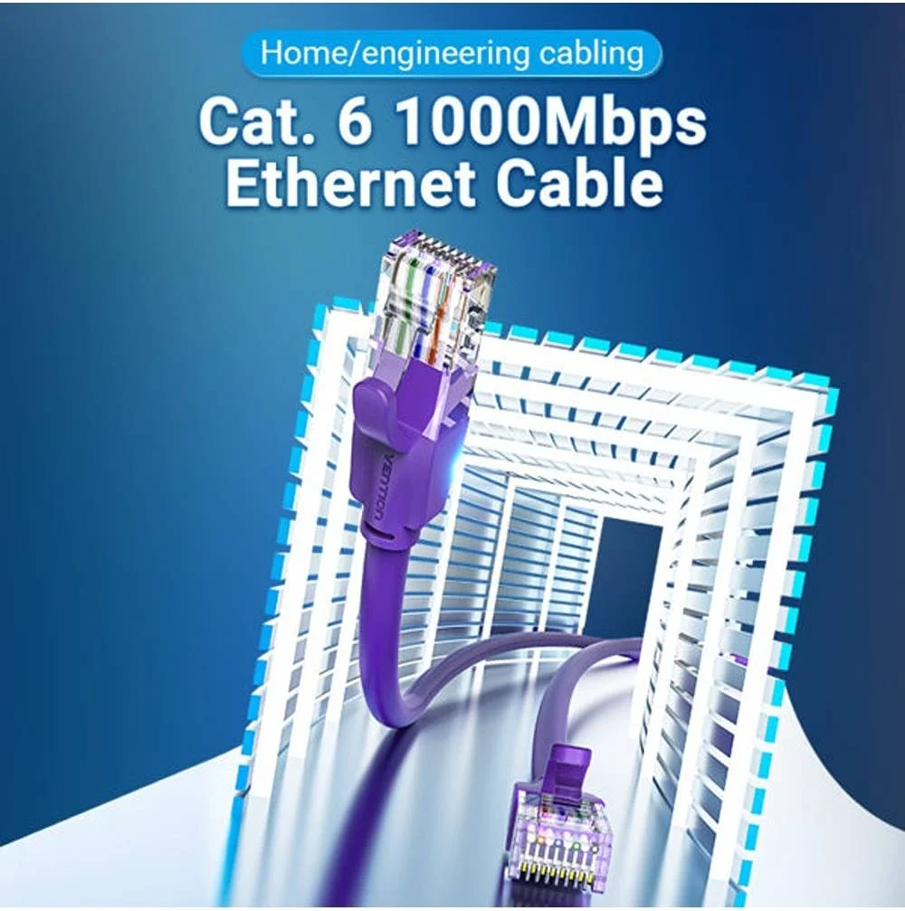 کابل پچ گرد Cat 6 UTP ونشن، سرعت بالای 1000 مگابیت بر ثانیه، پهنای باند پایدار 250 مگاهرتز، مناسب برای لپ تاپ / پروژکتور / کامپیوتر، طول 2 متر، بنفش | IBEVH