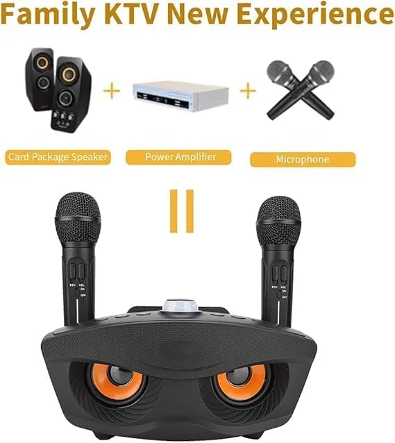 سیستم کارائوکه قابل حمل با بلندگوی بلوتوث و 2 میکروفون، مشکی
