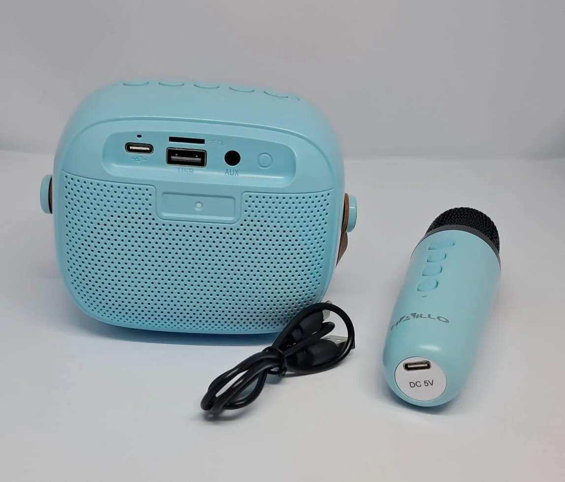دستگاه کارائوکه قابل حمل با میکروفون بی سیم، چراغ های LED، تغییر دهنده صدا، مدل H30، آبی دستگاه کارائوکه قابل حمل با میکروفون بی سیم، چراغ های LED، تغییر دهنده صدا، مدل H30، آبی