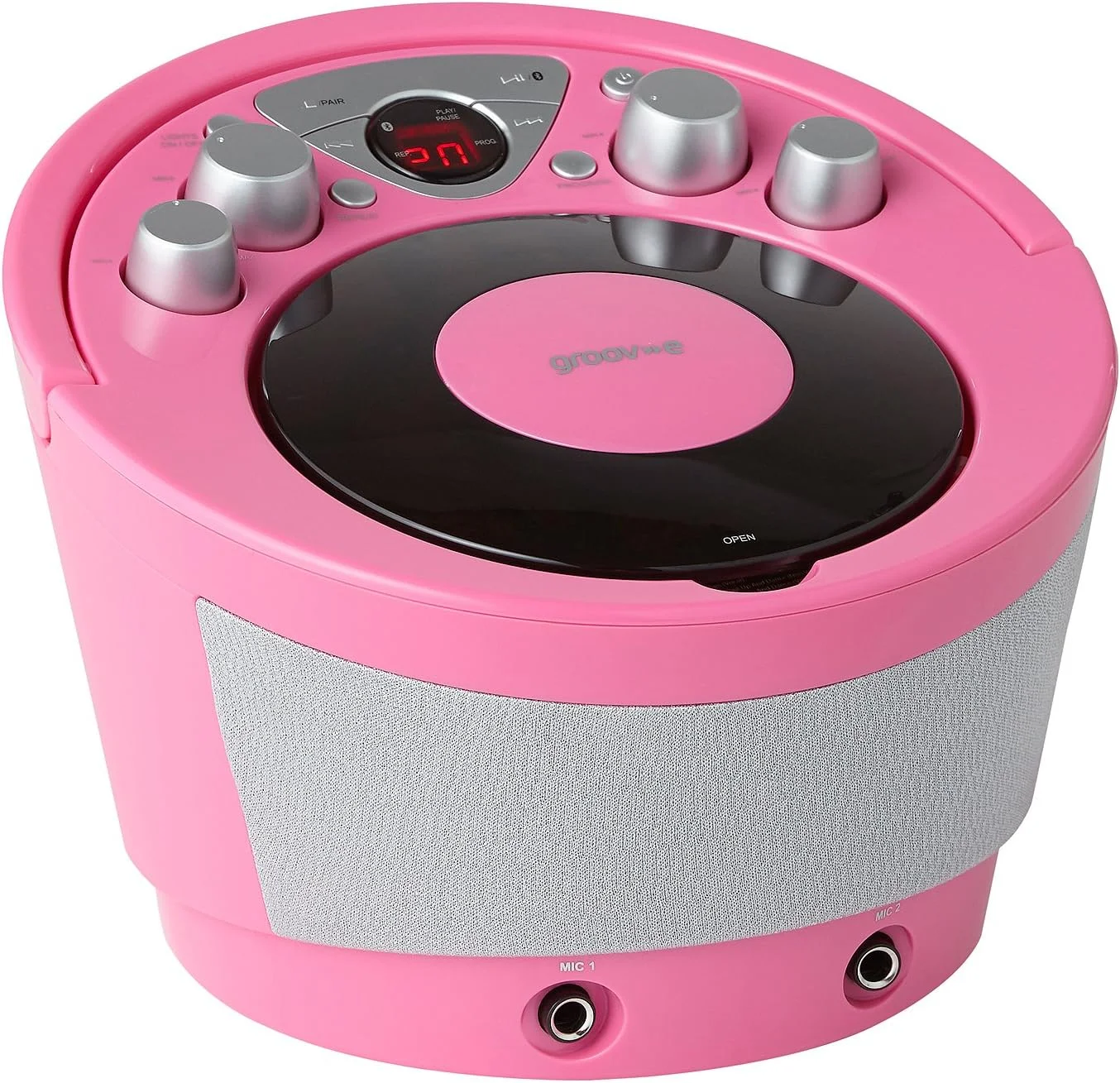 دستگاه کارائوکه قابل حمل Groov-e با پخش کننده CD، پخش بی سیم بلوتوث، نورپردازی جلوه های مهمانی، میکروفون و کنترل صدا - شامل 2 میکروفون - صورتی دستگاه کارائوکه قابل حمل Groov-e با پخش کننده CD، پخش بی سیم بلوتوث، نورپردازی جلوه های مهمانی، میکروفون و کنترل صدا - شامل 2 میکروفون - صورتی