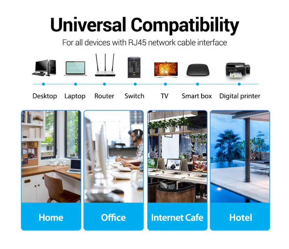 کابل پچ Cat 6 UTP گرد Vention، سرعت بالای 1000 مگابیت بر ثانیه، برای روتر اینترنت / کامپیوتر / مودم، طول 30 متر، مشکی | IBKBT