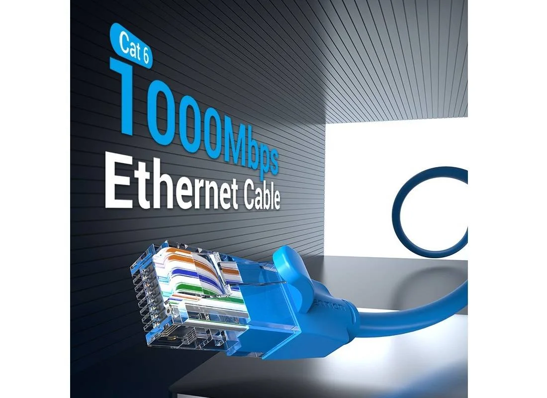 کابل پچ شبکه Cat 6 UTP گرد Vention، سرعت بالا 1000 مگابیت بر ثانیه، مناسب برای لپ تاپ / پروژکتور / کامپیوتر، طول 0.1 متر، آبی | IBELA-10