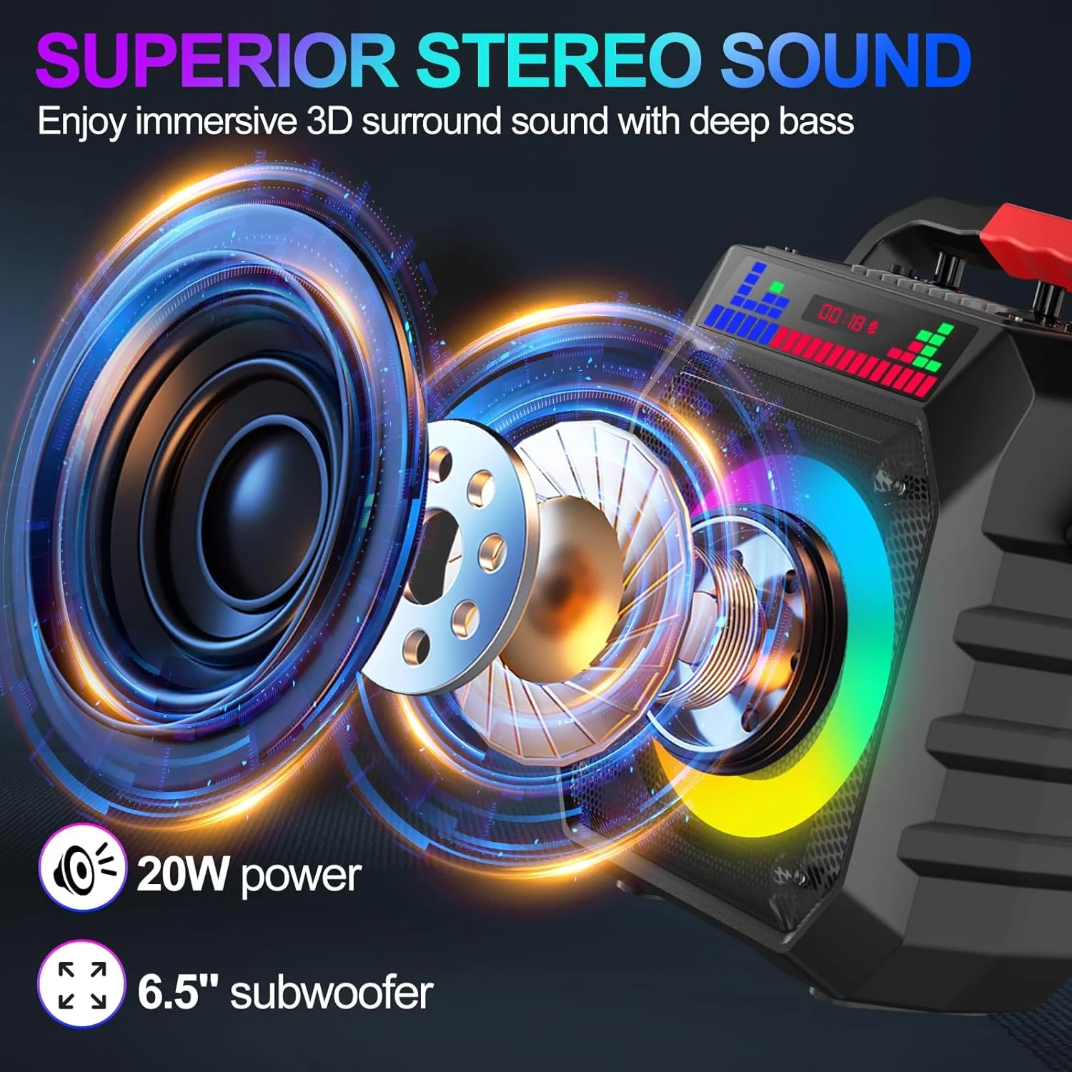 دستگاه کارائوکه قابل حمل، بلندگوی بلوتوثی با 2 میکروفون بی سیم برای بزرگسالان و کودکان با چراغ های RGB، میکروفون کارائوکه با سیستم PA، USB/TF/AUX برای مهمانی های خانگی و فضای باز دستگاه کارائوکه قابل حمل، بلندگوی بلوتوثی با 2 میکروفون بی سیم برای بزرگسالان و کودکان با چراغ های RGB، میکروفون کارائوکه با سیستم PA، USB/TF/AUX برای مهمانی های خانگی و فضای باز