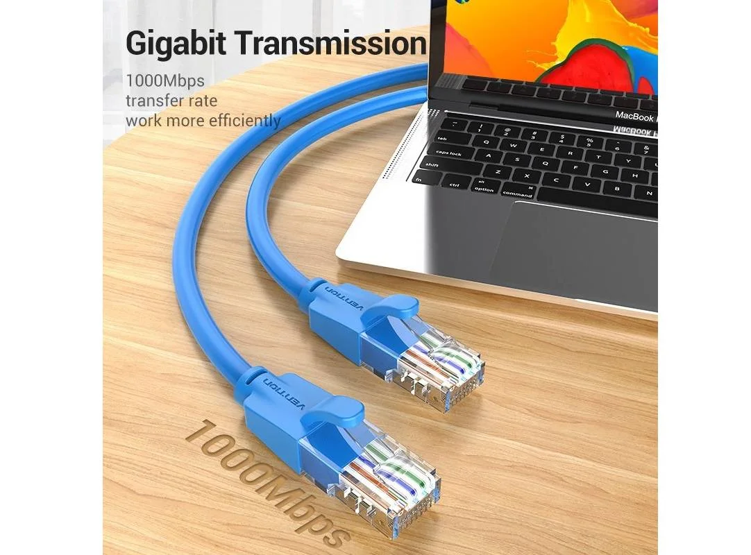 کابل پچ شبکه Cat 6 UTP گرد Vention، سرعت بالا 1000 مگابیت بر ثانیه، مناسب برای لپ تاپ / پروژکتور / کامپیوتر، طول 1.5 متر، آبی | IBELG