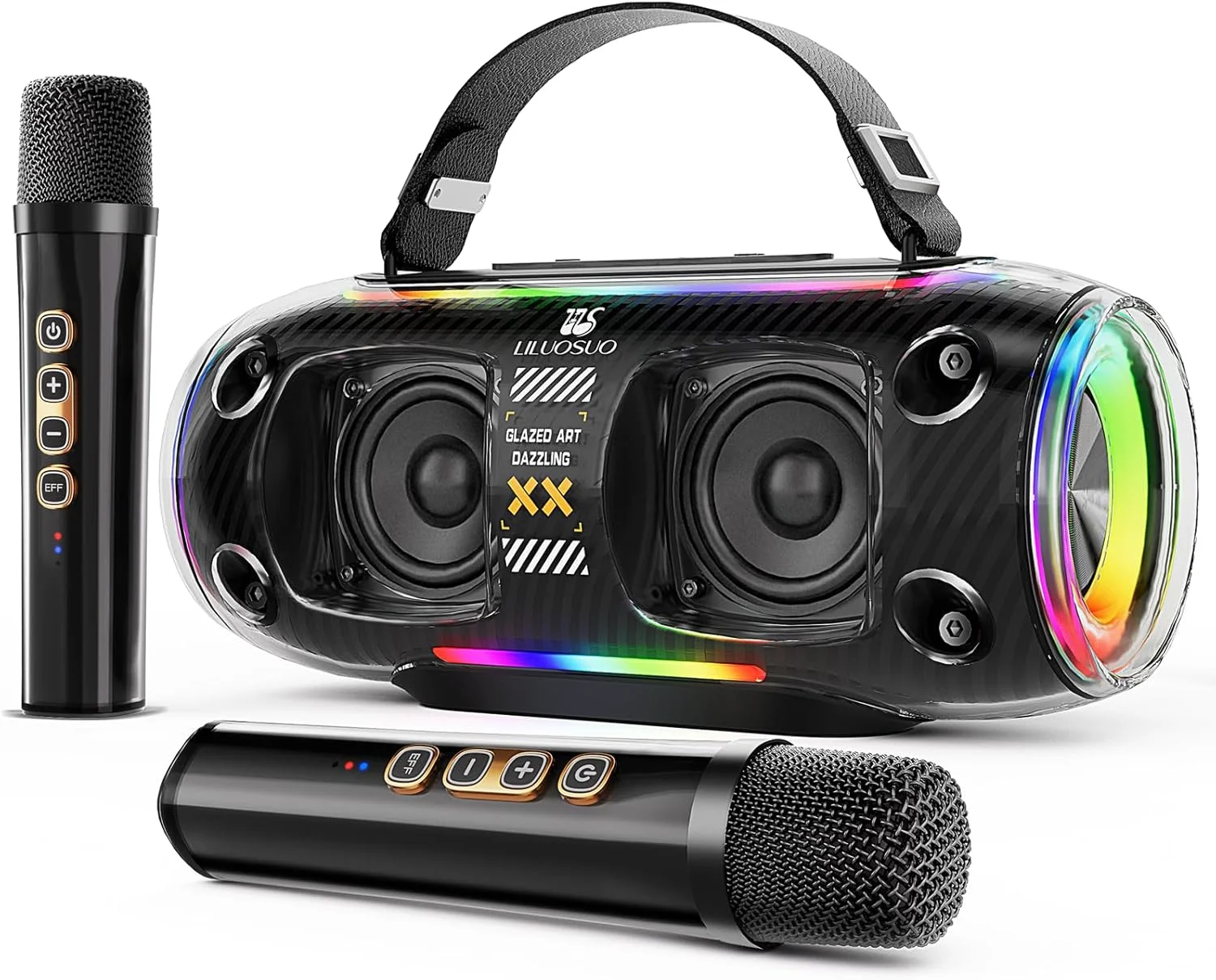 دستگاه کارائوکه، اسپیکر بلوتوث قابل حمل با 2 میکروفون بی سیم برای بزرگسالان و کودکان به همراه چراغ، میکروفون کارائوکه با سیستم PA پشتیبانی از USB/TF/AUX برای مهمانی خانگی، هدیه برای زنان مردان نوجوان