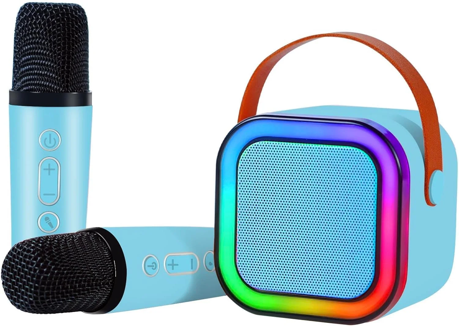 دستگاه کارائوکه قابل حمل بلوتوثی به همراه 2 میکروفون بی سیم، بهترین هدیه تولد برای مهمانی ها، جلسات، دارای قابلیت حذف صدا و اکو