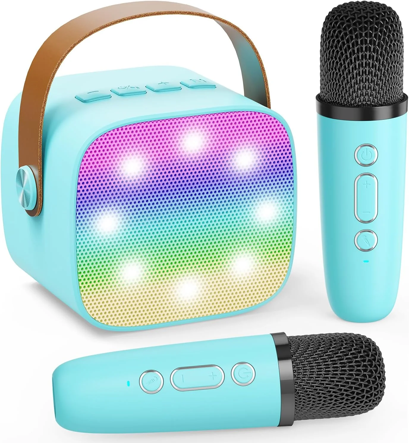 دستگاه کارائوکه کوچک برای کودکان و بزرگسالان، اسپیکر کارائوکه بلوتوث قابل حمل با 2 میکروفون بی سیم برای دختران و پسران 3-11، 12+ ساله، هدیه برای مهمانی تولد خانوادگی