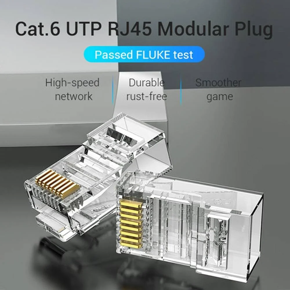 کانکتور RJ45 Cat.6 UTP ونشن، شبکه پرسرعت، مقاوم در برابر زنگ زدگی، جنس PC با کیفیت بالا، تراشه سه شاخه، 10 عدد، شفاف | IDDR0-10