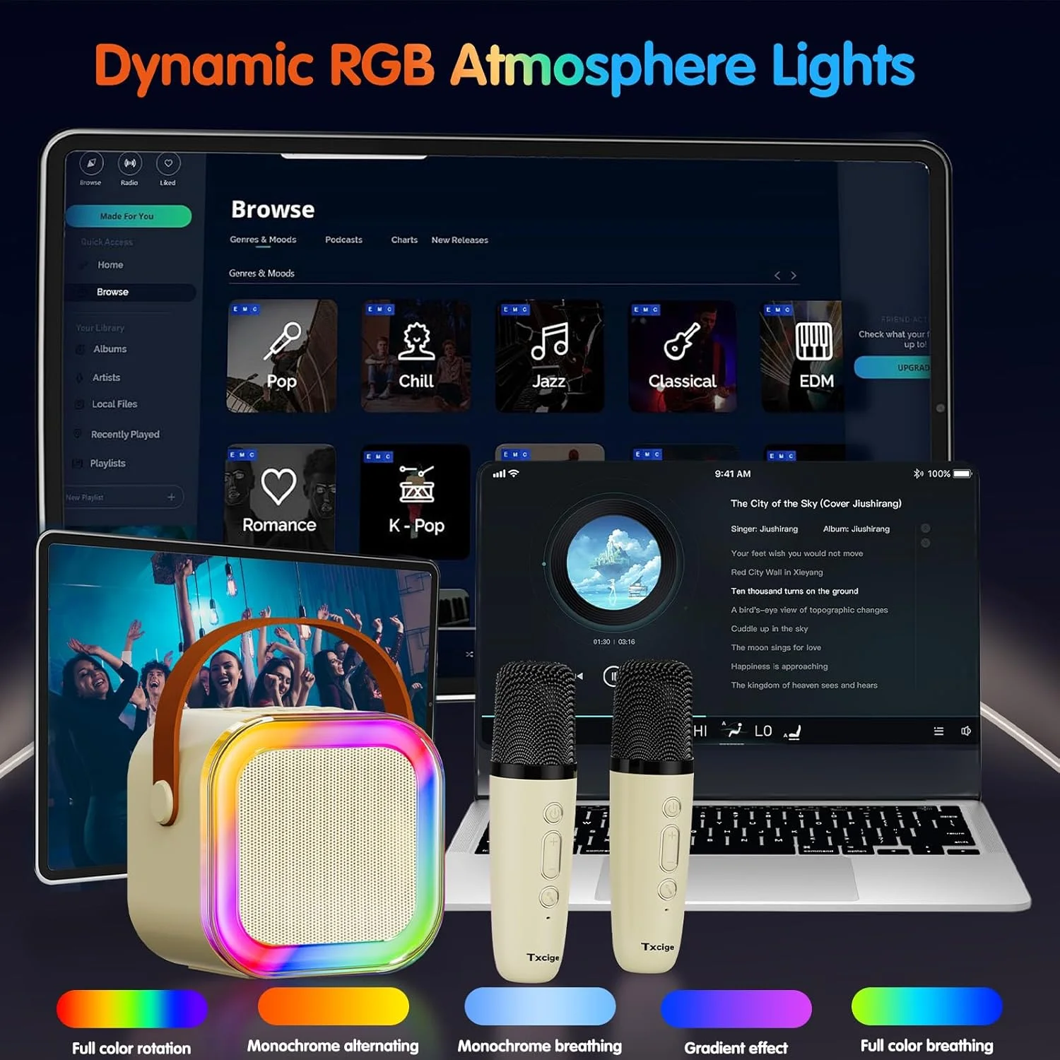 دستگاه کارائوکه قابل حمل بلوتوثی با 2 میکروفون بی سیم و چراغ های رنگارنگ، دستگاه کارائوکه کوچک برای جشن تولد کودکان - رنگ های مختلف دستگاه کارائوکه قابل حمل بلوتوثی با 2 میکروفون بی سیم و چراغ های رنگارنگ، دستگاه کارائوکه کوچک برای جشن تولد کودکان - رنگ های مختلف