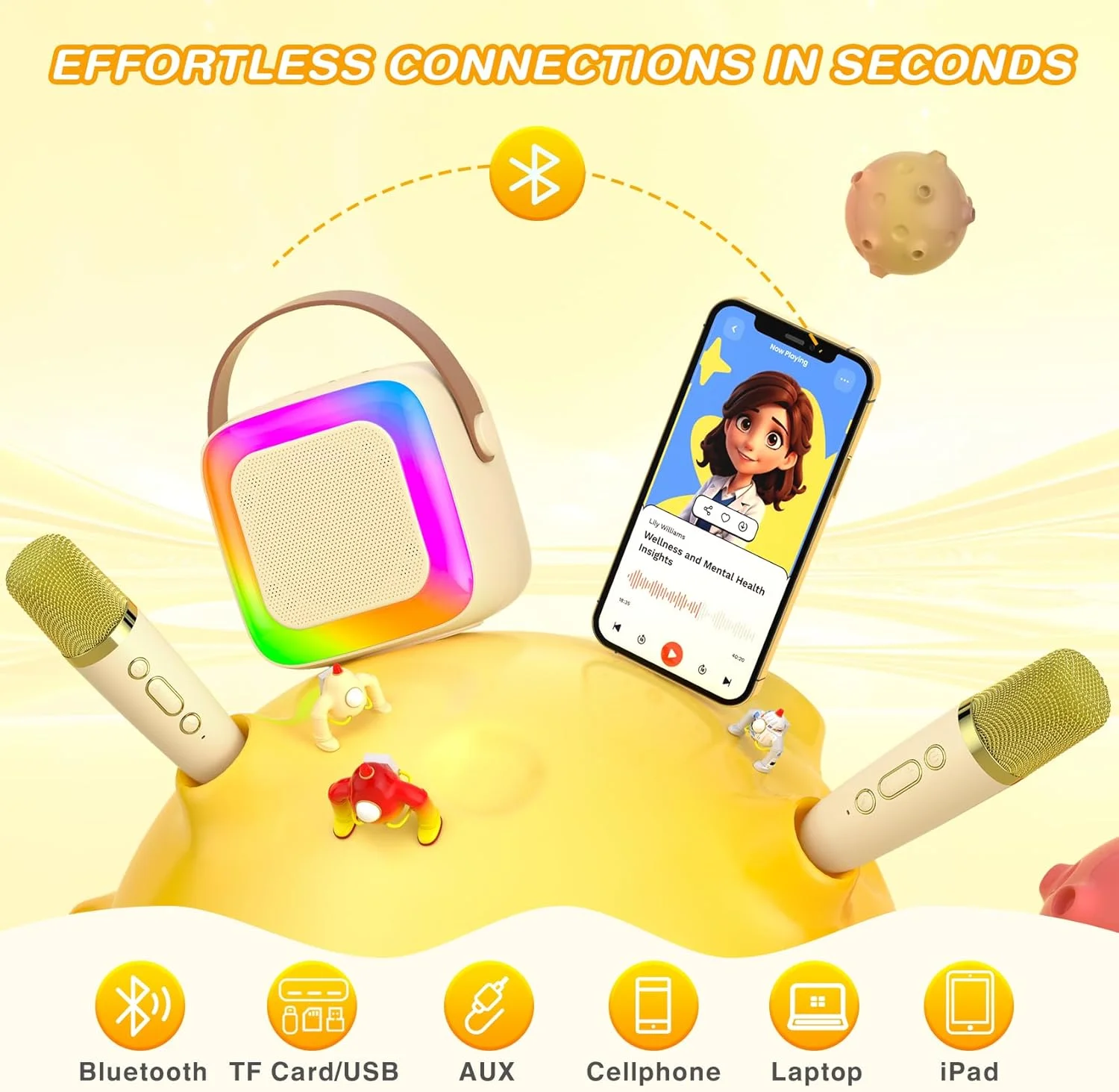 دستگاه کارائوکه کوچک برای کودکان و بزرگسالان، اسپیکر کارائوکه بلوتوث قابل حمل با 2 میکروفون بی سیم و چراغ های LED، اسباب بازی برای مهمانی، KTV خانگی، هدیه تولد برای دختران 4، 5، 6، 7، 8، 12+ نوجوان (بژ) دستگاه کارائوکه کوچک برای کودکان و بزرگسالان، اسپیکر کارائوکه بلوتوث قابل حمل با 2 میکروفون بی سیم و چراغ های LED، اسباب بازی برای مهمانی، KTV خانگی، هدیه تولد برای دختران 4، 5، 6، 7، 8، 12+ نوجوان (بژ)