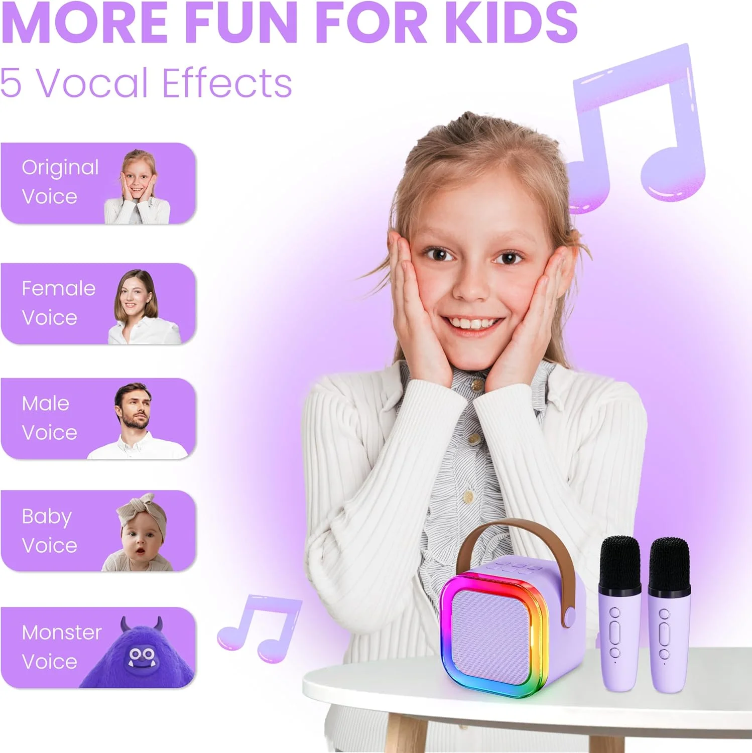 دستگاه کارائوکه برای کودکان و بزرگسالان، اسباب بازی و هدیه کارائوکه برای دختران و پسران، بلندگوی بلوتوث قابل حمل با میکروفون بی سیم، هدیه تولد برای دختران و پسران 4، 5، 6، 7، 8، 9، 10، 12+ ساله (بنفش)