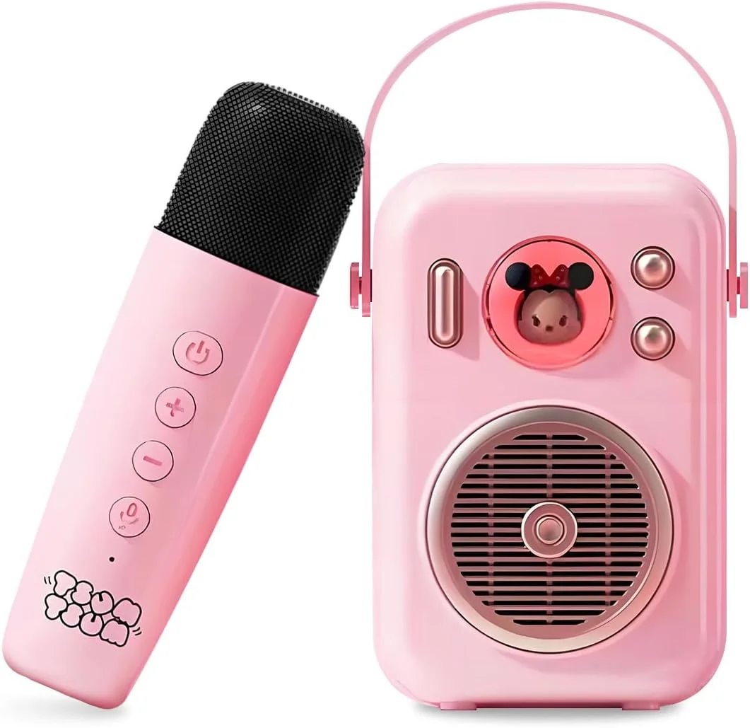 دستگاه کارائوکه برای کودکان و بزرگسالان، آواز خواندن با کیفیت بالا، اسپیکر بلوتوثی کوچک قابل حمل با میکروفون بی سیم، اسباب بازی، هدیه تولد برای دختران، پسران، مهمانی خانوادگی، نورهای رنگارنگ