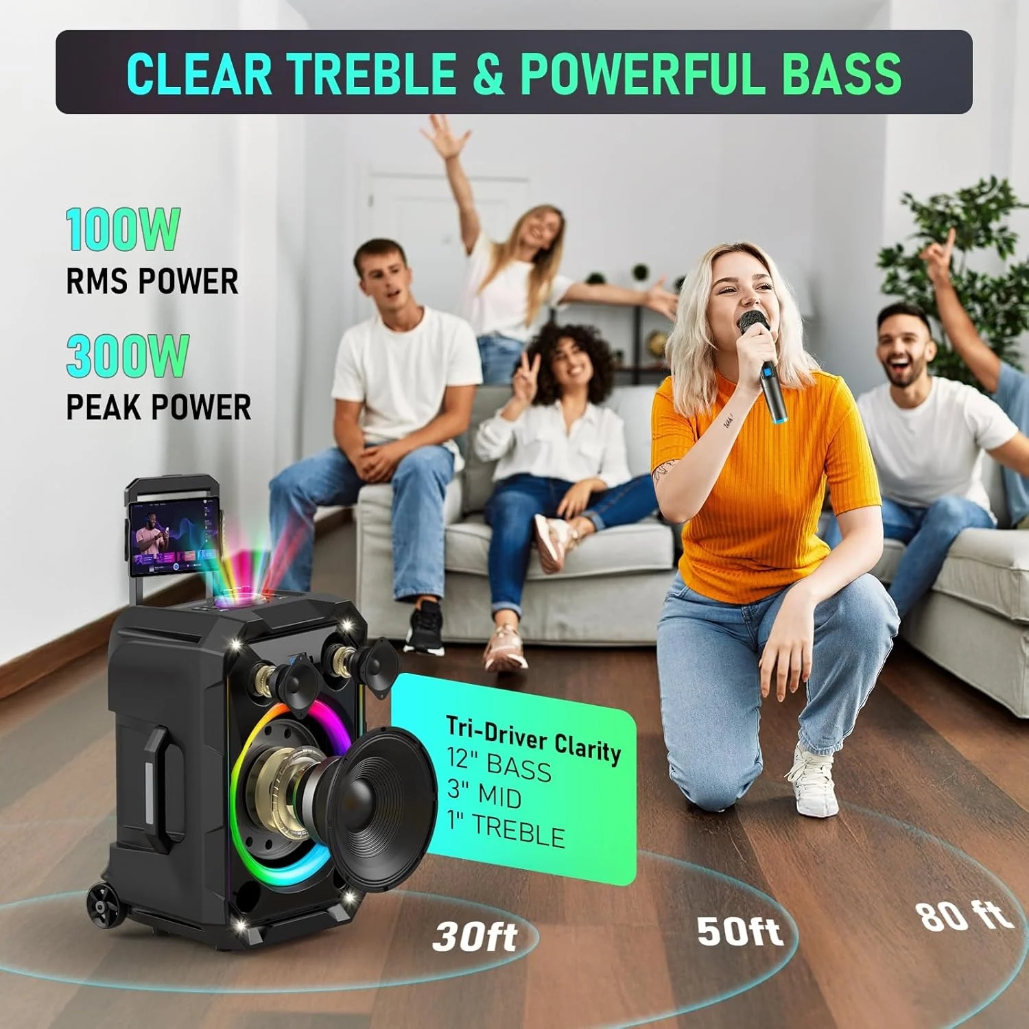 اسپیکر کارائوکه قابل حمل برای بزرگسالان، اسپیکر مهمانی بلوتوثی بزرگ 12 اینچی با 2 میکروفون بی سیم برای بزرگسالان و کودکان، توان خروجی 300 وات، میکروفون کارائوکه با سیستم PA پشتیبانی از USB/TF/REC/FM/AUX اسپیکر کارائوکه قابل حمل برای بزرگسالان، اسپیکر مهمانی بلوتوثی بزرگ 12 اینچی با 2 میکروفون بی سیم برای بزرگسالان و کودکان، توان خروجی 300 وات، میکروفون کارائوکه با سیستم PA پشتیبانی از USB/TF/REC/FM/AUX