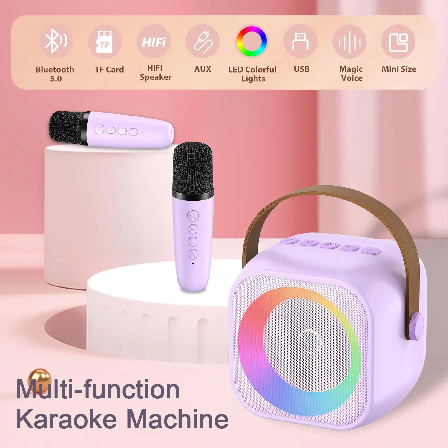 دستگاه کارائوکه قابل حمل بلوتوثی با 2 میکروفون بی سیم و چراغ، مناسب مهمانی های خانگی، هدیه برای دختران و بزرگسالان (K29) دستگاه کارائوکه قابل حمل بلوتوثی با 2 میکروفون بی سیم و چراغ، مناسب مهمانی های خانگی، هدیه برای دختران و بزرگسالان (K29)