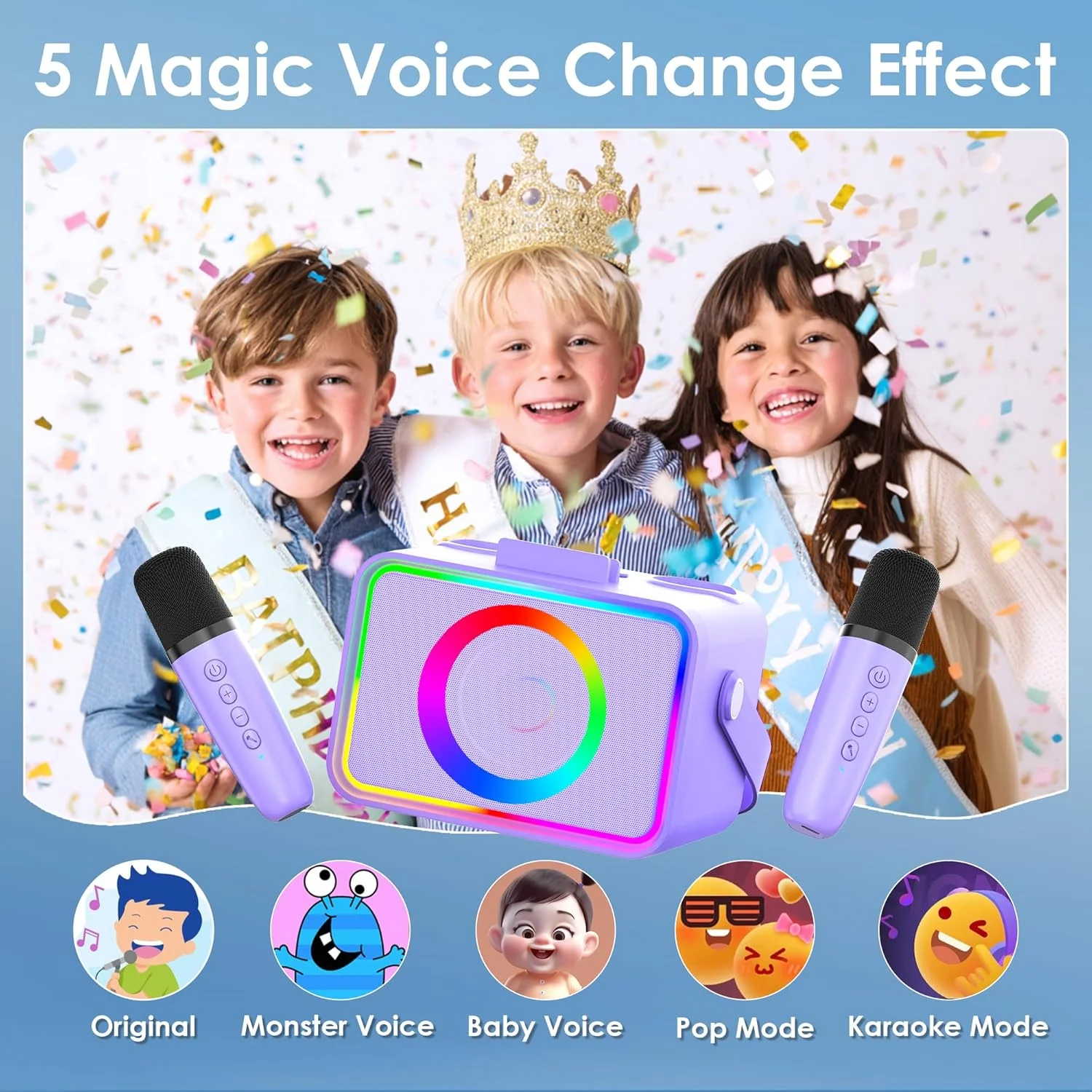 دستگاه کارائوکه، بلندگوی بلوتوث قابل حمل با 2 میکروفون بی سیم برای بزرگسالان و کودکان با چراغ های LED، میکروفون کارائوکه با سیستم PA از USB/TF/AUX پشتیبانی می کند، هدیه ای برای مهمانی (بنفش) دستگاه کارائوکه، بلندگوی بلوتوث قابل حمل با 2 میکروفون بی سیم برای بزرگسالان و کودکان با چراغ های LED، میکروفون کارائوکه با سیستم PA از USB/TF/AUX پشتیبانی می کند، هدیه ای برای مهمانی (بنفش)