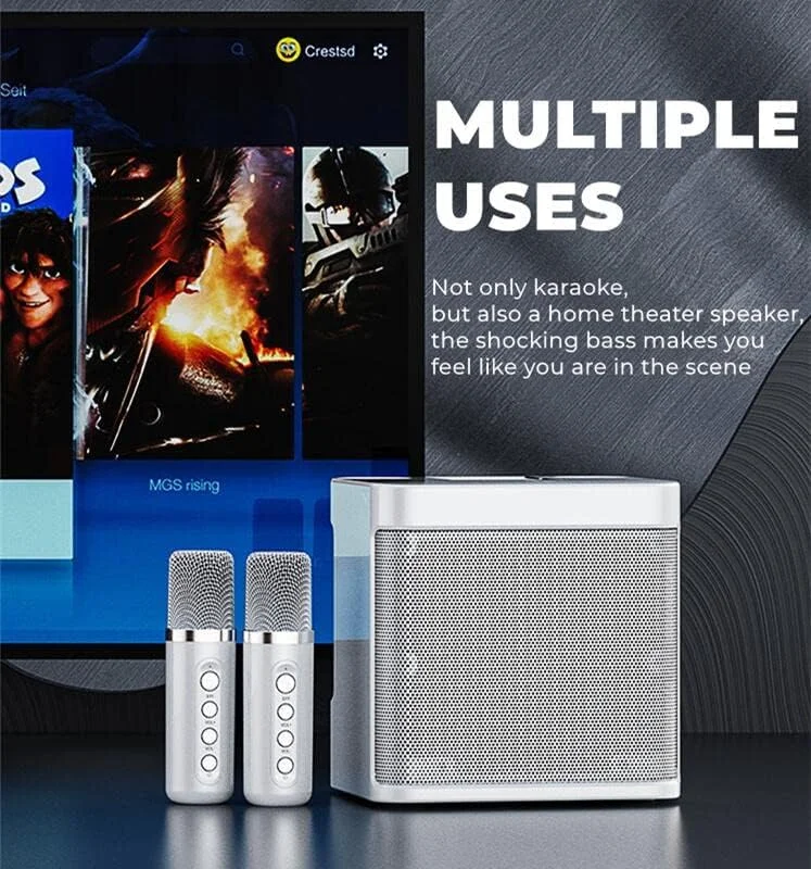اسپیکر بلوتوث قابل حمل، دستگاه کارائوکه برای بزرگسالان/کودکان با 2 میکروفون بی سیم، سیستم PA اسپیکر کارائوکه بلوتوث قابل حمل، دستگاه آواز خواندن با اکو و حذف صدا