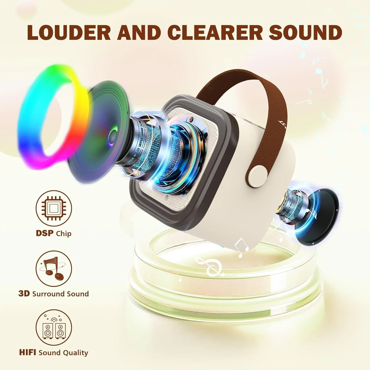 دستگاه کارائوکه قابل حمل بلوتوثی با یک میکروفون بی سیم و نورهای پویا، هدیه تولد، مناسب منزل، فضای باز و مسافرت (سفید)