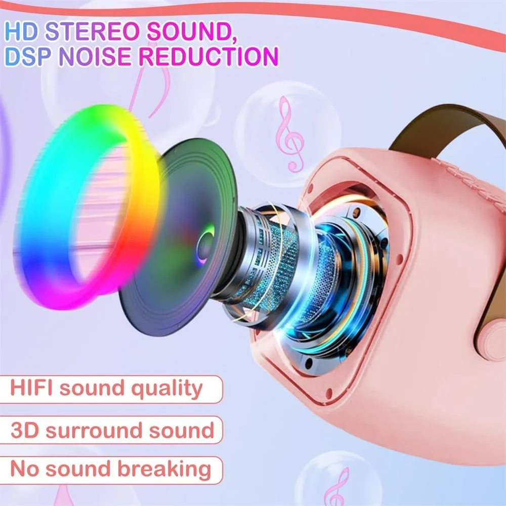 دستگاه بلوتوث قابل حمل، مینی کارائوکه Azonee برای کودکان و بزرگسالان با 2 میکروفون بی سیم، هدیه ای ایده آل برای دختران 4-12+ سال، عالی برای مهمانی خانوادگی