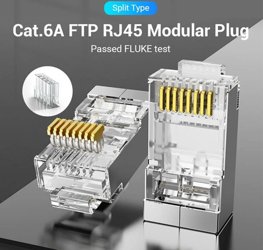 اتصالگر ماژولار RJ45 کت 6A FTP ونشن، شبکه پرسرعت، ضد زنگ بادوام، محافظت شده در برابر تداخل، جنس PC با کیفیت بالا، بسته 10 عددی، شفاف | IDFR0-10