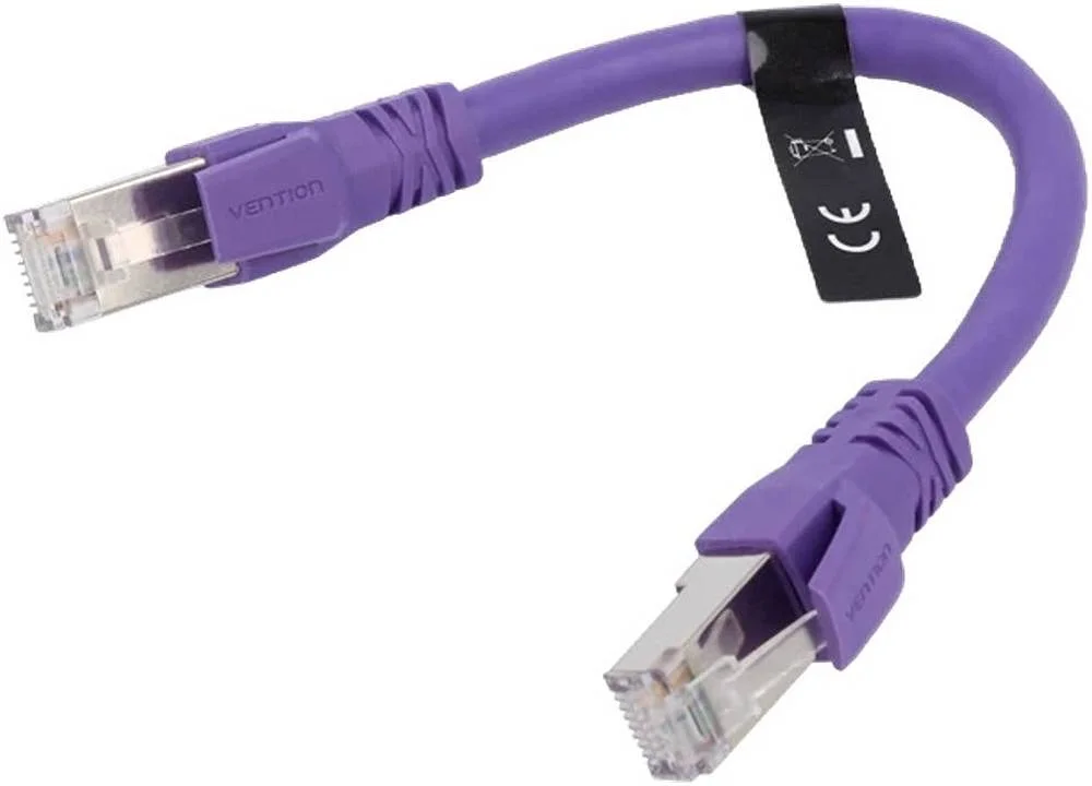 کابل شبکه Vention Cat.6a S/FTP، سیم 26AWG، انتقال داده تا 10 گیگابیت بر ثانیه، استاندارد OFC، پلاگ RJ45، روکش PVC، رسانای مسی، طول کابل 0.2 متر، بنفش | IBMVAH