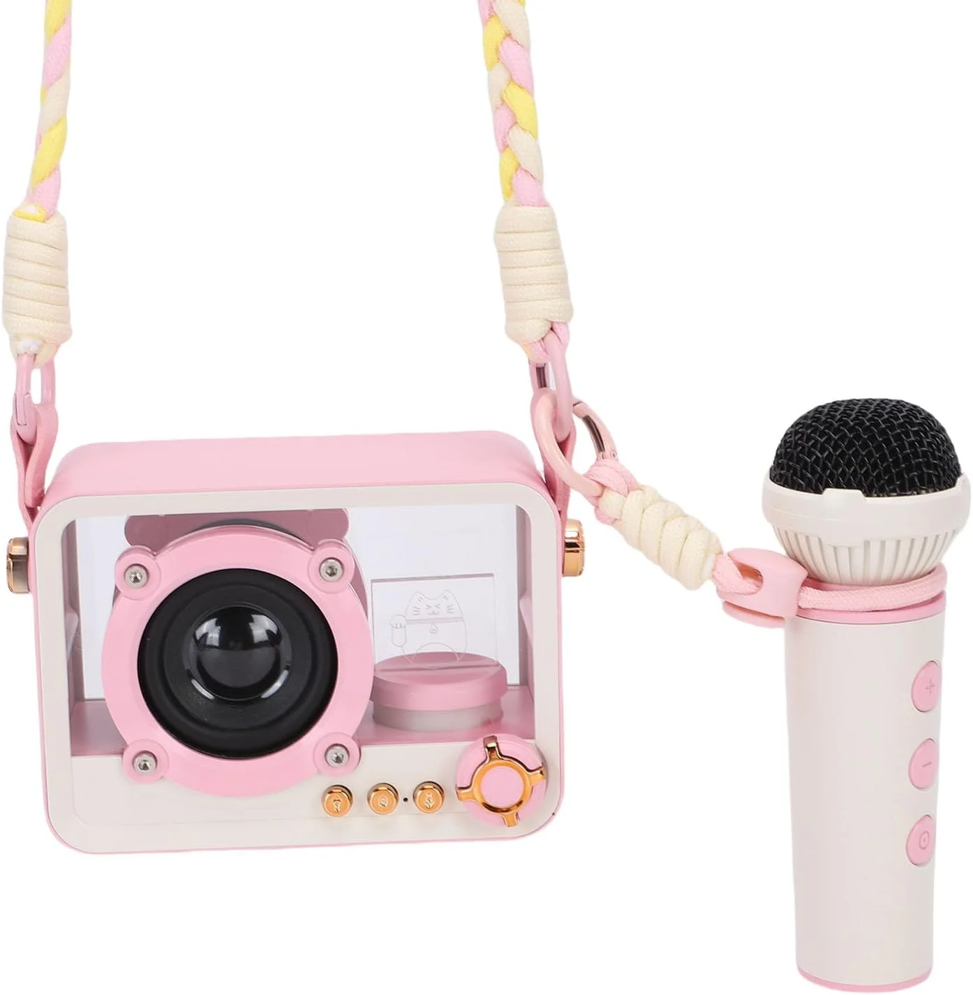 دستگاه کارائوکه کوچک برای کودکان و بزرگسالان، اسپیکر بلوتوث شفاف با میکروفون بی سیم، سیستم صوتی HiFi برای مهمانی خانگی، مسافرت و دورهمی های کمپینگ (صورتی)