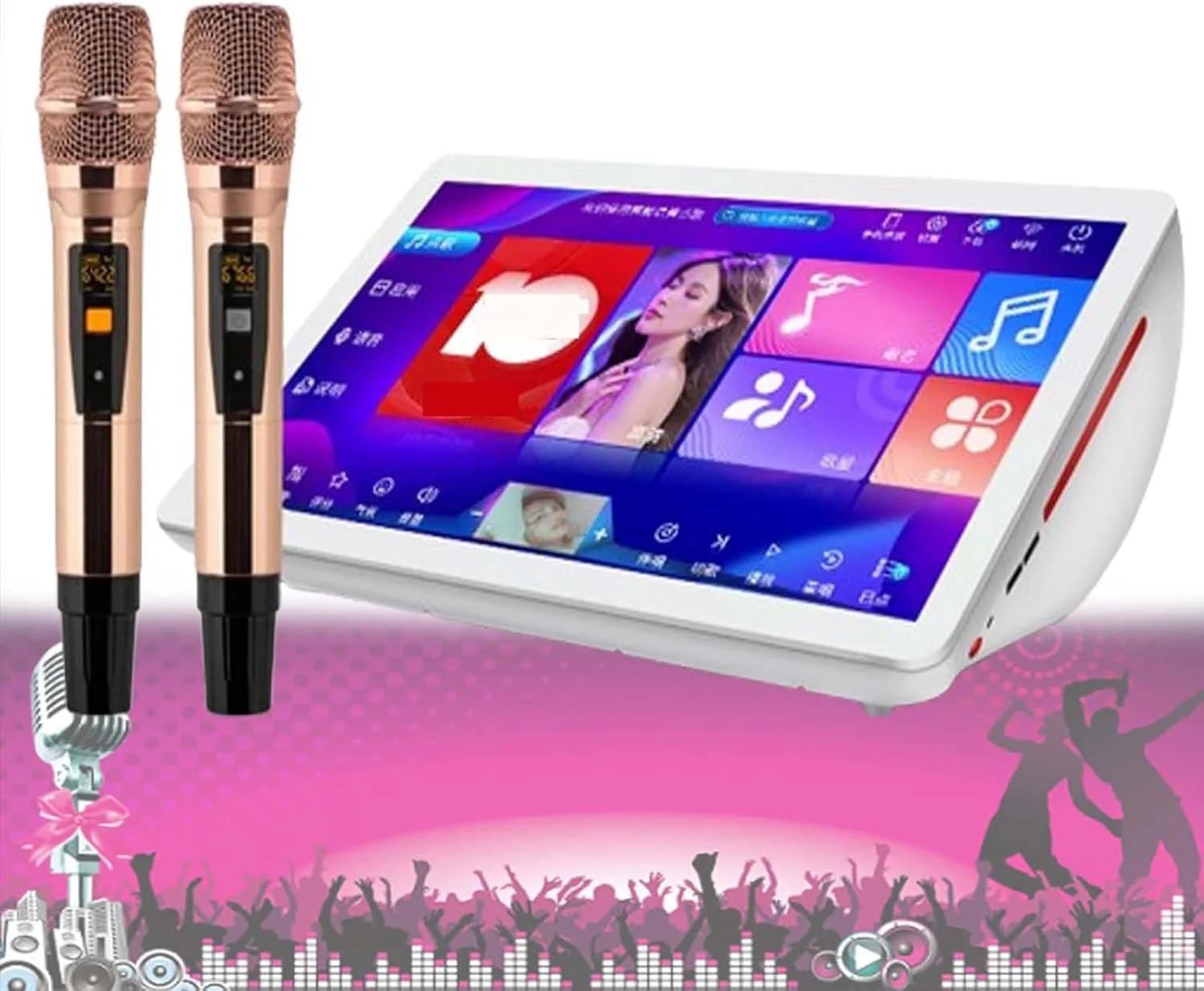 دستگاه کارائوکه قابل حمل، صفحه نمایش لمسی 19.5 اینچی، با میکروفون بی سیم، پشتیبانی از کیفیت 4K HD + تنظیمات صدای DSP + 1 میلیون آهنگ قابل دانلود ابری + 26 زبان، مناسب برای مهمانی های خانگی، 1 ترابایت