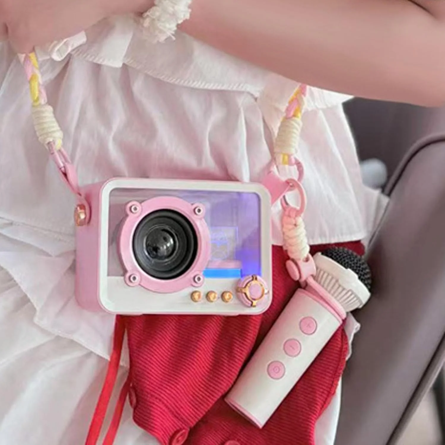 دستگاه کارائوکه کوچک برای کودکان و بزرگسالان، اسپیکر بلوتوث شفاف با میکروفون بی سیم، سیستم صوتی HiFi برای مهمانی خانگی، مسافرت و دورهمی های کمپینگ (صورتی)