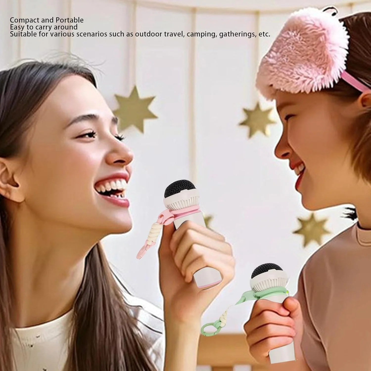 دستگاه کارائوکه کوچک برای کودکان و بزرگسالان، اسپیکر بلوتوث شفاف با میکروفون بی سیم، سیستم صوتی HiFi برای مهمانی خانگی، مسافرت و دورهمی های کمپینگ (صورتی)