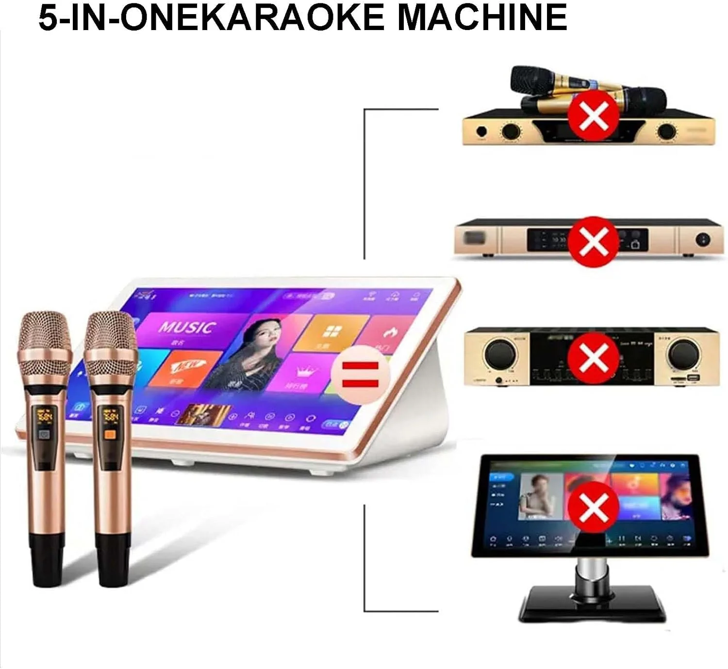 دستگاه کارائوکه قابل حمل، صفحه نمایش لمسی 18.5 اینچی، 500 گیگابایت، با میکروفون بی سیم و ریورب، آمپلی فایر قدرت، پشتیبانی از وای فای بی سیم و شبکه سیمی، چند زبانه، 1 ترابایت