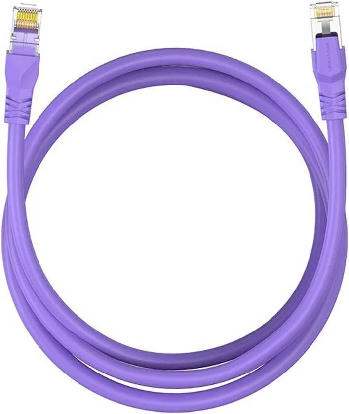 کابل شبکه Vention Cat.6a S/FTP، گیج 26AWG، انتقال داده تا 10 گیگابیت بر ثانیه، استاندارد OFC، پلاگ RJ45، روکش PVC، رسانای مسی، طول کابل 15 متر، بنفش | IBMVN