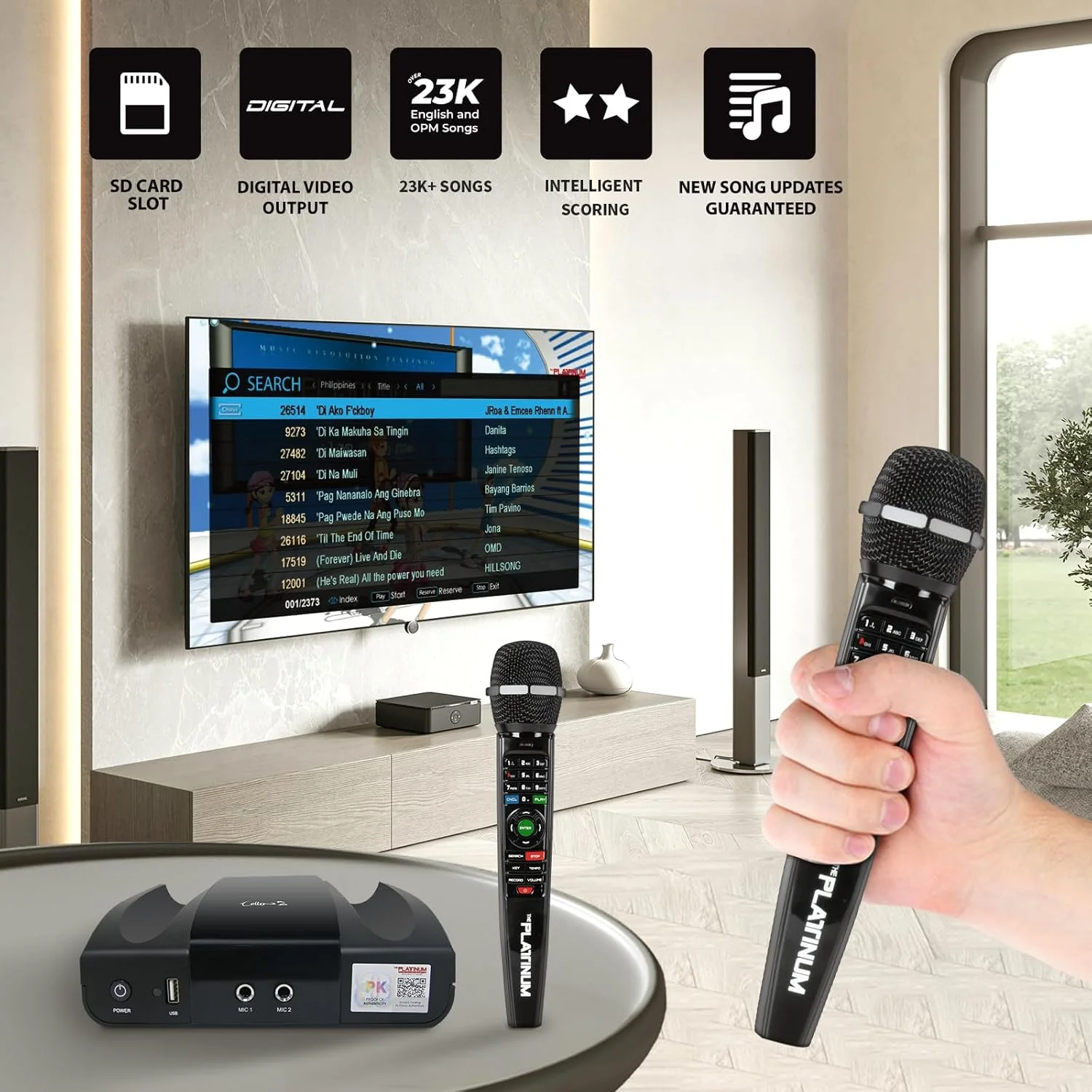 دستگاه کارائوکه پلاتینیوم CELLO2 مدل 2022، شامل بیش از 23 هزار آهنگ: 7 هزار آهنگ فیلیپینی تاگالوگ + 4 هزار آهنگ هندی + 12 هزار آهنگ انگلیسی + 2 میکروفون بی سیم، ویدئو دیجیتال، ضبط آهنگ و پشتیبانی از برنامه Link…