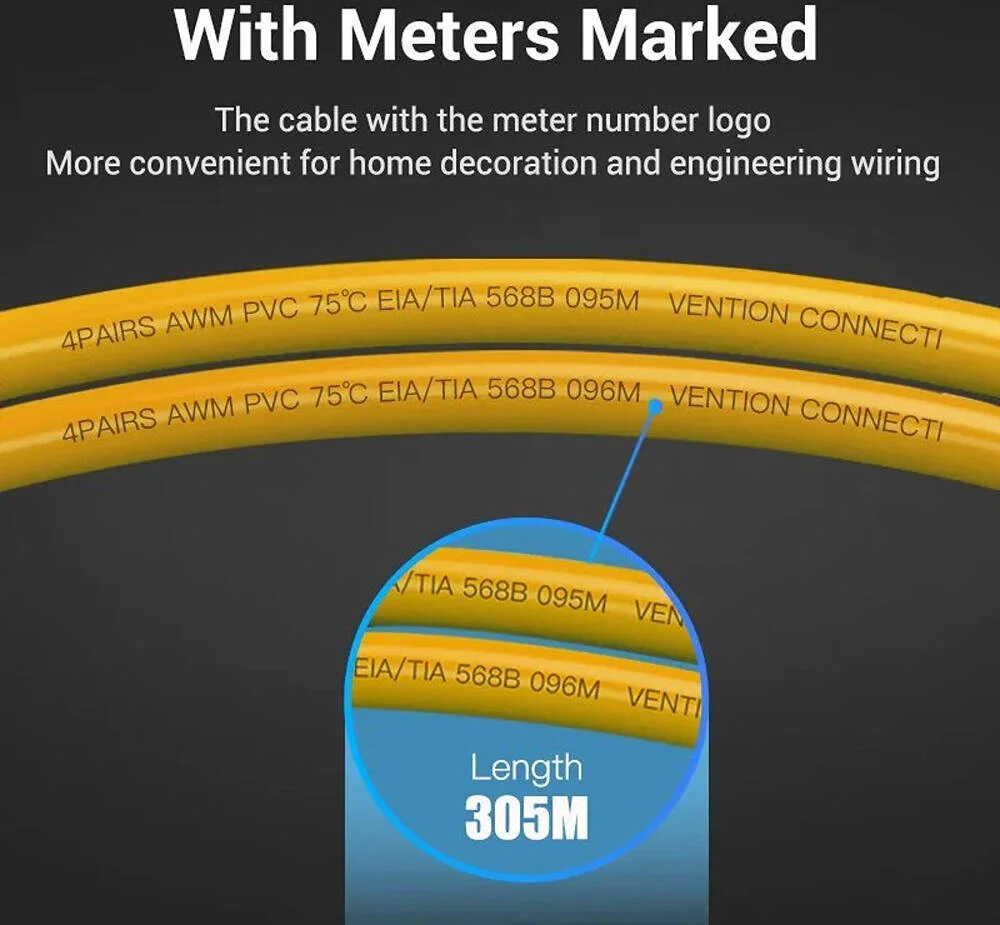 کابل شبکه CAT.6A SFTP ونشن، سرعت انتقال 10 گیگابیت بر ثانیه، رسانای مسی بدون اکسیژن، فویل آلومینیومی + محافظ توری فلزی، روکش PVC، طول کابل 305 متر، نارنجی | IHCY305