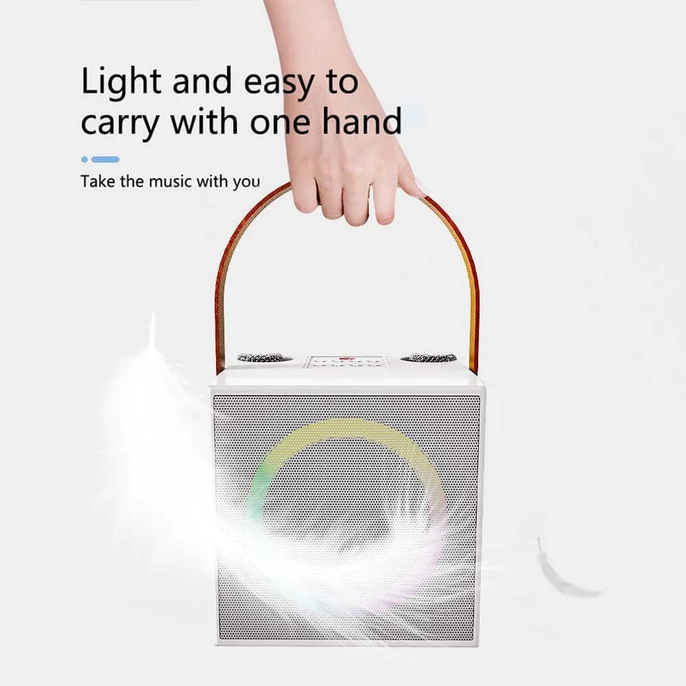 دستگاه کارائوکه Pepisky با 2 میکروفون بی سیم، بلندگو و میکروفون BT، ست KTV با جلوه های نور رنگارنگ 10 وات و بلندگوی 4 اینچی، سیستم کارائوکه دستی سبک و قابل حمل برای خانه