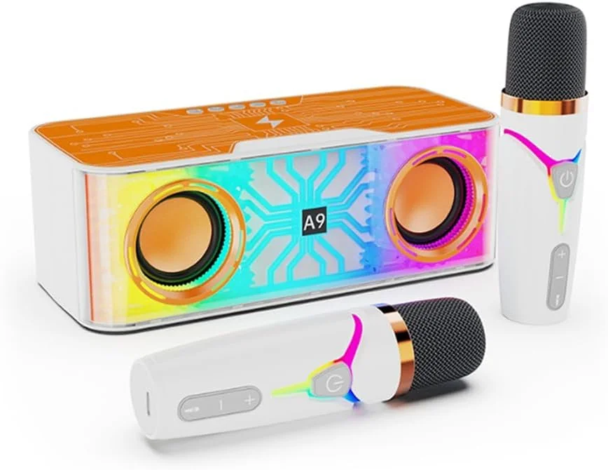 اسپیکر کارائوکه Pepisky با طراحی مکانیکی شفاف، اسپیکر قابل حمل BT به همراه 2 میکروفون بی سیم، نور LED رنگی، میکروفون دستی، هدیه کارائوکه برای جشن تولد، مهمانی در فضای باز، مجموعه KTV خانگی