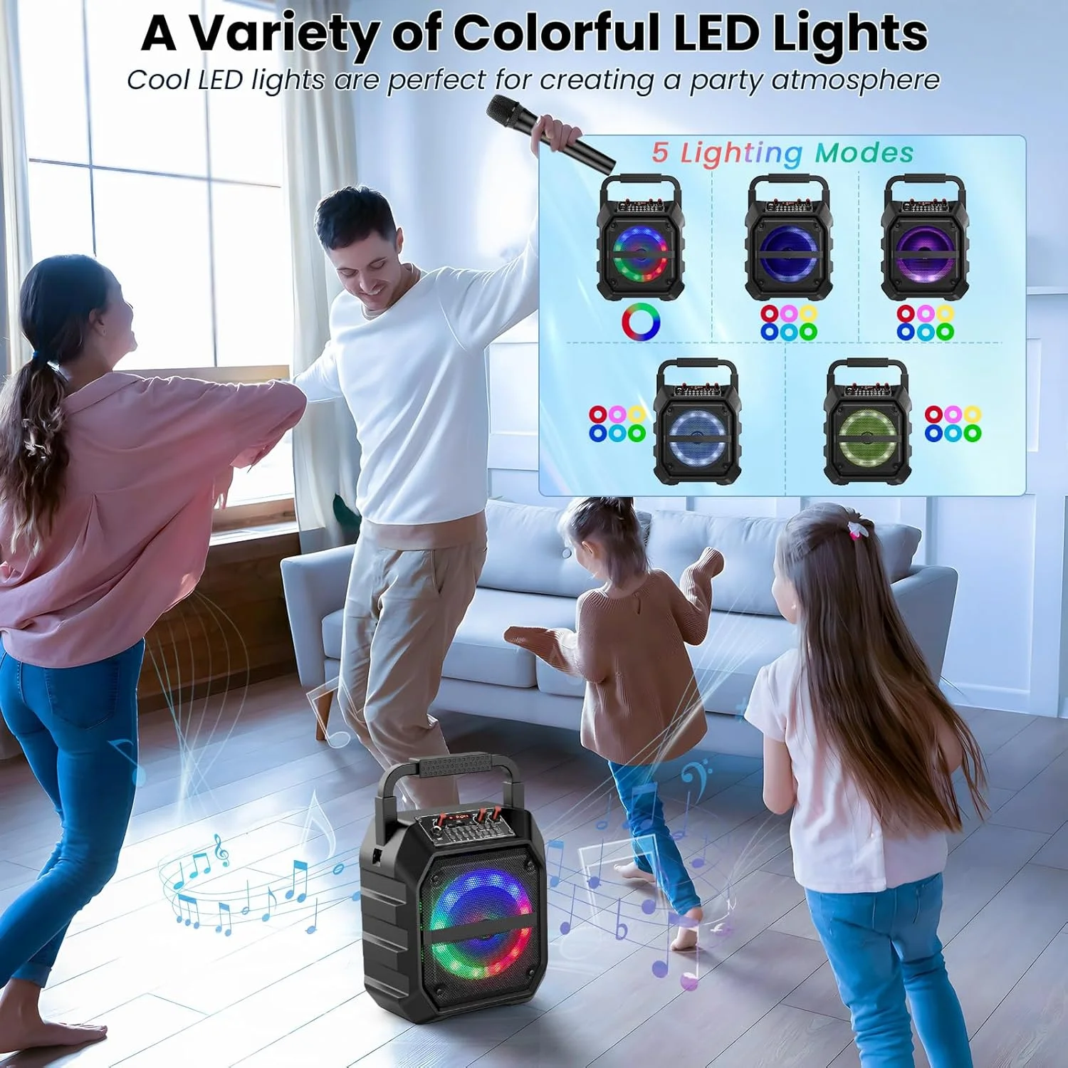 دستگاه کارائوکه با دو میکروفون بی سیم، بلندگوی بلوتوث قابل حمل با چراغ های LED، سیستم PA، پشتیبانی از کارت TF/USB برای بزرگسالان و کودکان، برای دختران پسران خانواده ها مهمانی خانگی (مشکی تیره) دستگاه کارائوکه با دو میکروفون بی سیم، بلندگوی بلوتوث قابل حمل با چراغ های LED، سیستم PA، پشتیبانی از کارت TF/USB برای بزرگسالان و کودکان، برای دختران پسران خانواده ها مهمانی خانگی (مشکی تیره)