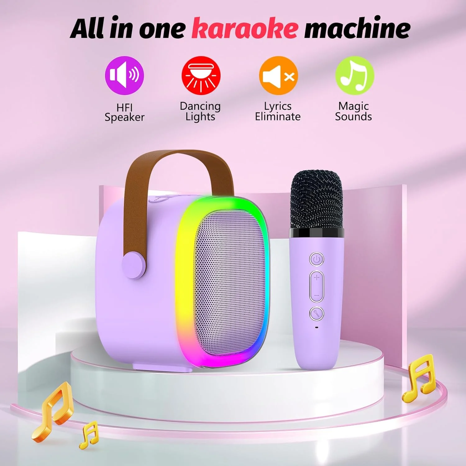 میکروفون کارائوکه برای کودکان و بزرگسالان، هدیه تولد کریسمس برای دختران و پسران 4 تا 12 ساله، اسباب بازی های کارائوکه برای سنین 4، 5، 6، 7، 8، 9، 10، 12+ سال جشن تولد (بنفش-03)