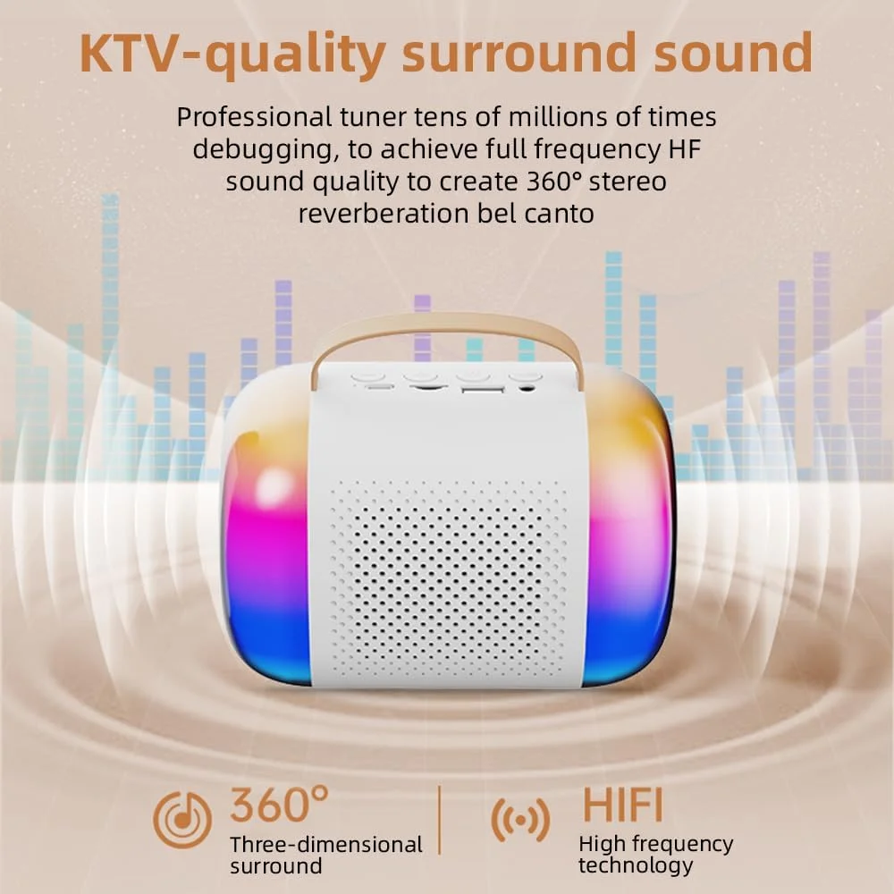 دستگاه کارائوکه OUNA، مجموعه میکروفون و بلندگوی بی‌سیم کارائوکه با 2 میکروفون، نور رنگی LED قابل شارژ، میکروفون دستی، بلندگوی کارائوکه BT، هدیه برای جشن تولد، مهمانی، میز کار، فضای باز، مجموعه KTV خانگی