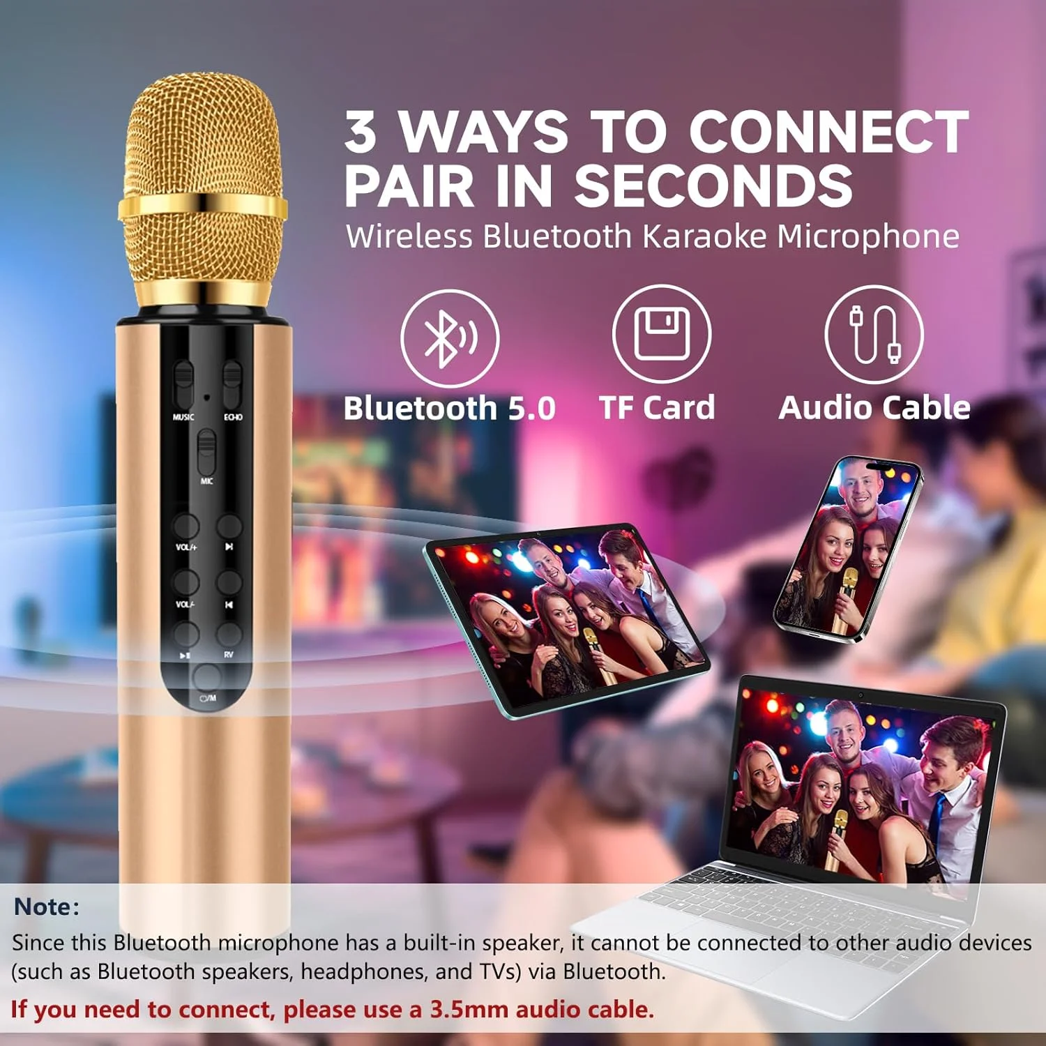 میکروفون کارائوکه بیسیم بلوتوثی، میکروفون دستی قابل حمل 4 در 1 با کارت صدای داخلی برای مهمانیهای خانگی، مسافرت، ضبط موسیقی (طلایی) میکروفون کارائوکه بیسیم بلوتوثی، میکروفون دستی قابل حمل 4 در 1 با کارت صدای داخلی برای مهمانیهای خانگی، مسافرت، ضبط موسیقی (طلایی)