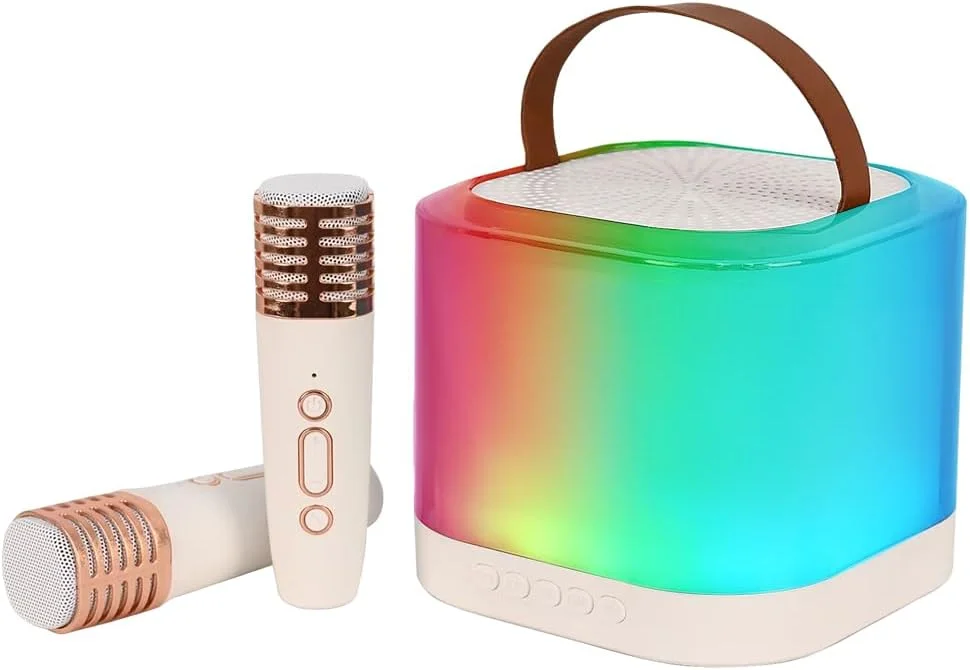 ست دستگاه کارائوکه OUNA، شامل میکروفون بی‌سیم و اسپیکر کارائوکه به همراه 2 میکروفون، نور LED رنگی، میکروفون دستی، مناسب برای جشن تولد، مهمانی، میز کار، تناسب اندام، فضای باز، منزل و ست KTV