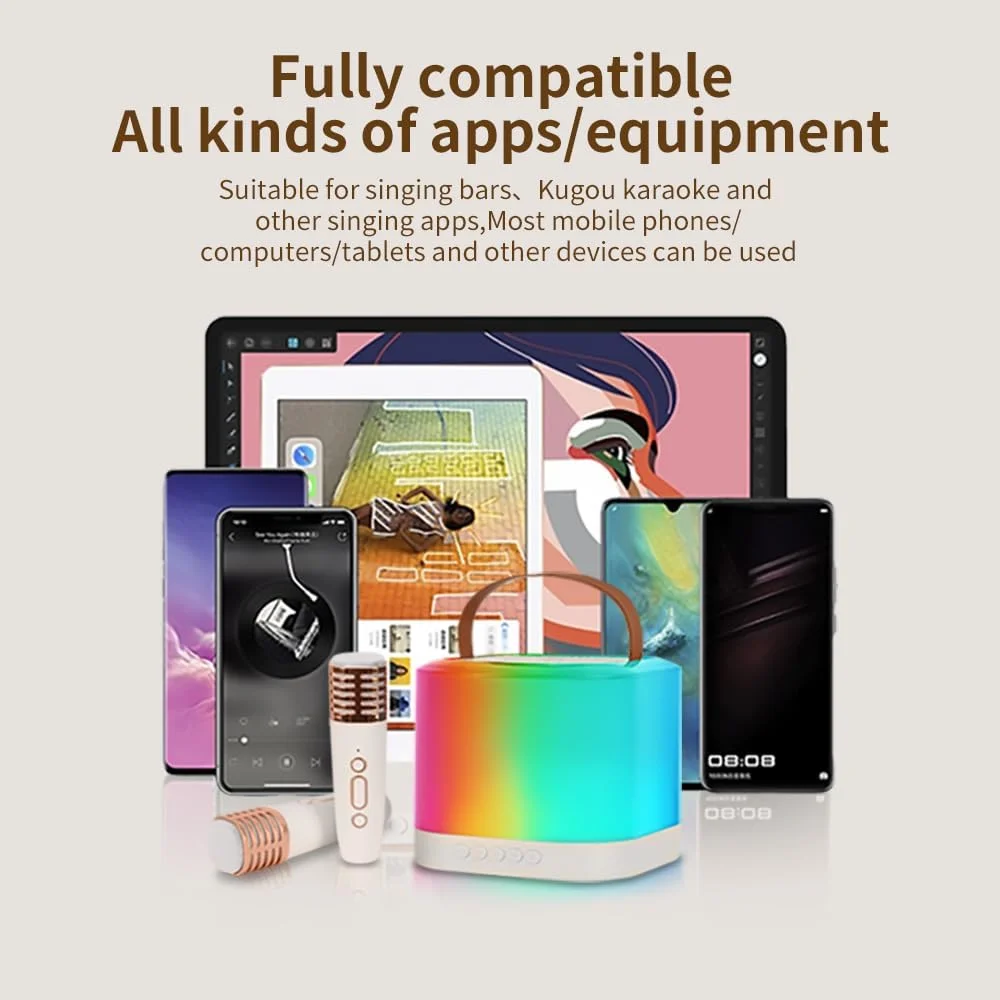 ست دستگاه کارائوکه OUNA، شامل میکروفون بی‌سیم و اسپیکر کارائوکه به همراه 2 میکروفون، نور LED رنگی، میکروفون دستی، مناسب برای جشن تولد، مهمانی، میز کار، تناسب اندام، فضای باز، منزل و ست KTV
