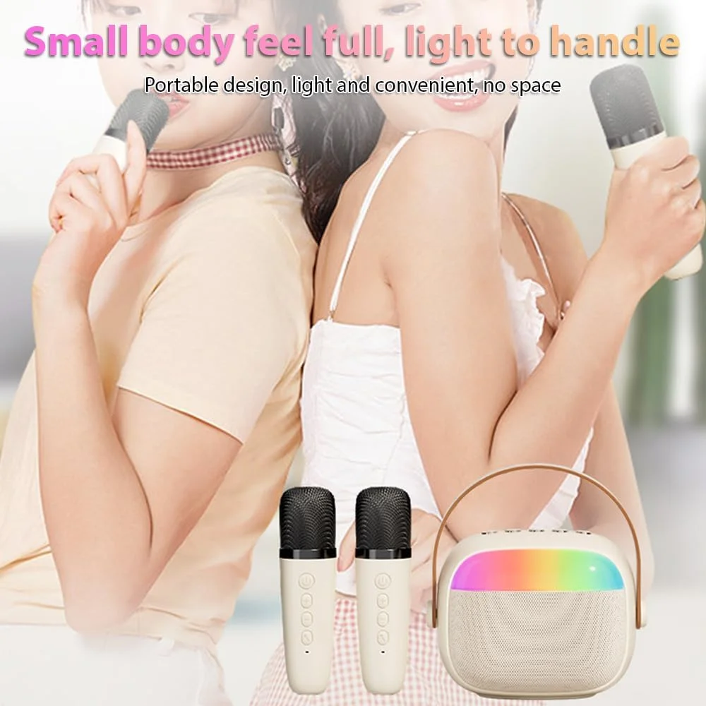 دستگاه کارائوکه OUNA، مجموعه میکروفون و بلندگوی بی‌سیم کارائوکه با 2 میکروفون هدیه برای مهمانی تولد، میز کار، فضای باز، خانه، مجموعه KTV، نور رنگی LED، میکروفون دستی، بلندگوی کارائوکه قابل حمل