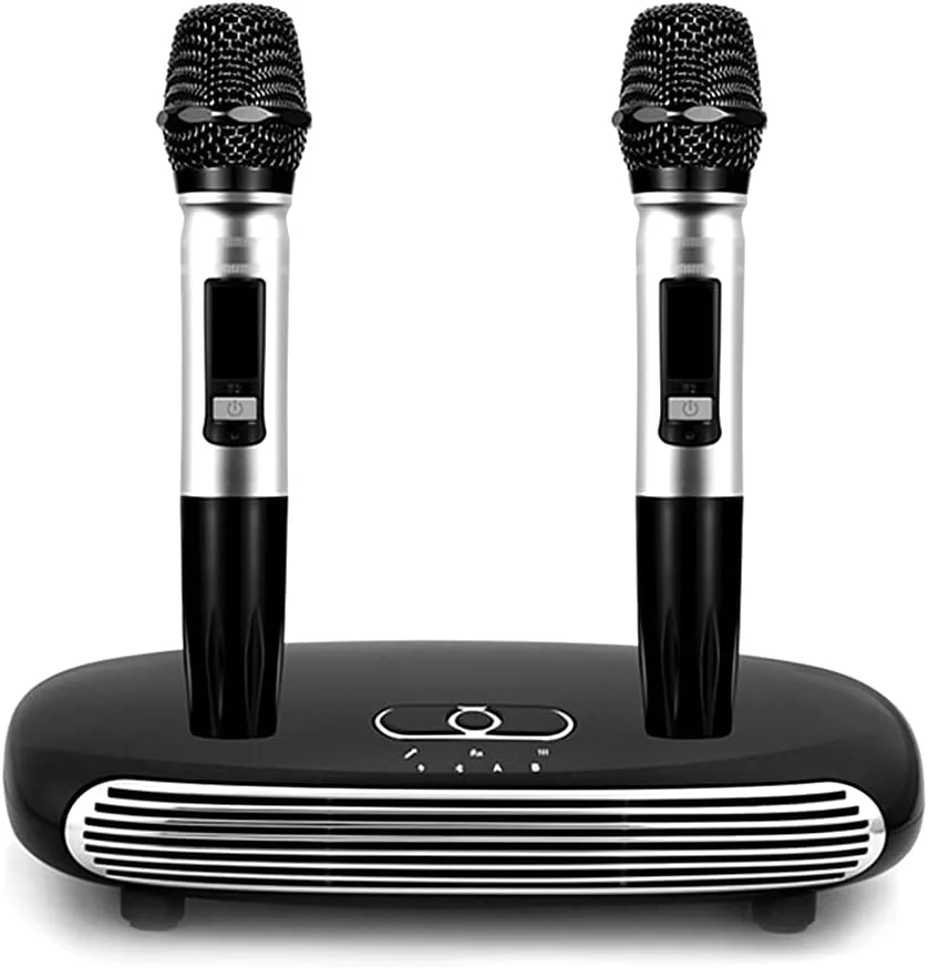 مجموعه کارائوکه بی سیم بلوتوثی Obery با دو میکروفون بی سیم بلوتوثی برای تلویزیون هوشمند/ستاپ باکس/کامپیوتر/تلفن هوشمند مشکی همراه با دوشاخه EU