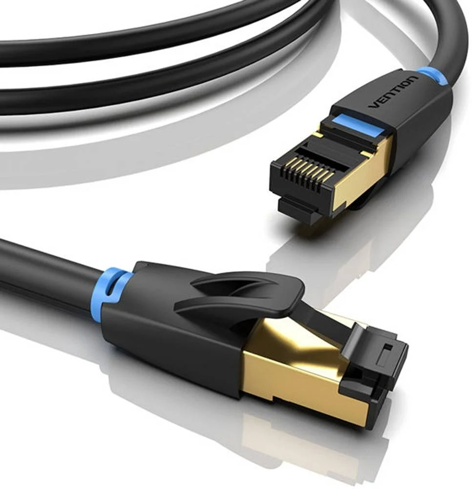 کابل شبکه Vention Cat.8 SSTP گرد، سرعت شبکه 40 گیگابیت بر ثانیه، پهنای باند 2000 مگاهرتز، هسته مسی بدون اکسیژن 28AWG، شیلد SSTP، روکش PVC، 10 متر، مشکی | IKABL