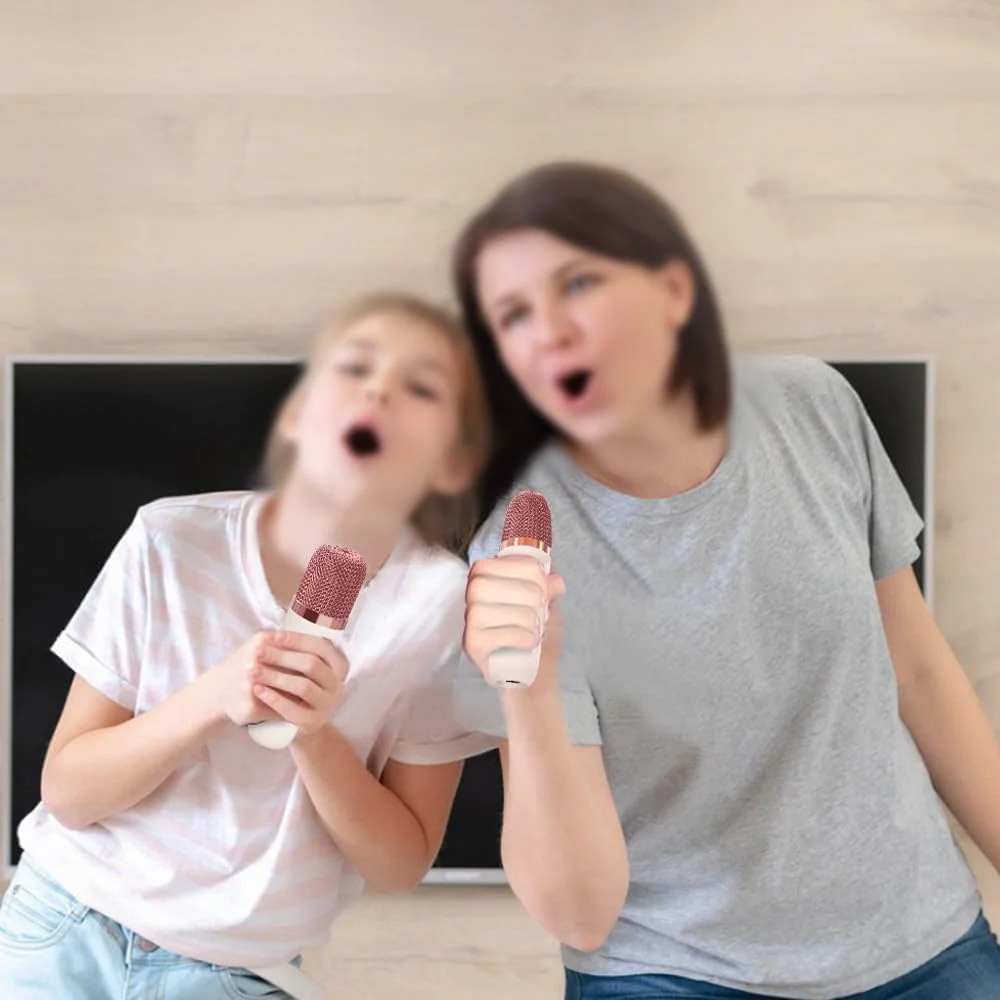 دستگاه کارائوکه OUNA، مجموعه میکروفون و بلندگوی بی‌سیم کارائوکه با 2 میکروفون، مجموعه KTV خانگی با نور رنگی LED، میکروفون دستی، بلندگوی کارائوکه قابل حمل، هدیه برای جشن تولد، مهمانی، میز کار، فضای باز
