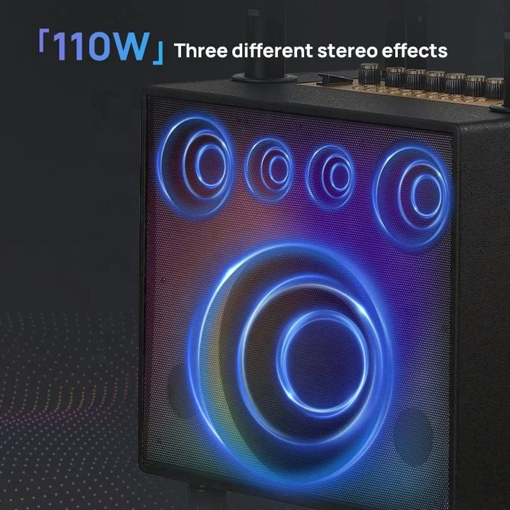 دستگاه کارائوکه قابل حمل نورسیکس، سیستم کارائوکه کامل شامل بلندگوهای بلوتوثی چرخ دار، 2 میکروفون بلوتوثی، توپ دیسکو، چراغ بلندگوی ال ای دی، پایه تلفن همراه - سفید