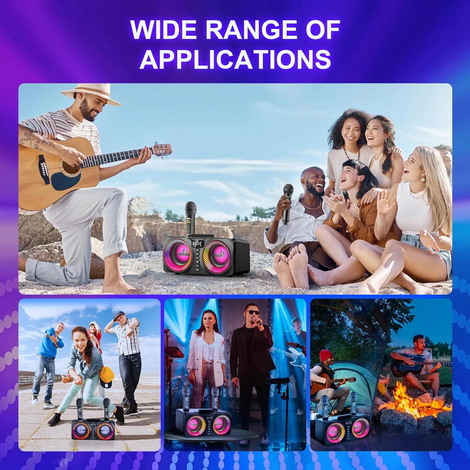 سیستم کارائوکه قابل حمل، بلندگوی صوتی 30 واتی با 2 میکروفون بی سیم UHF و درگاه شارژ، کارائوکه کامل برای دورهمی دوستانه در خانه